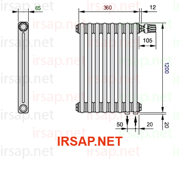 чертеж радиатора Irsap Tesi 21200-0821200-8-25-01
